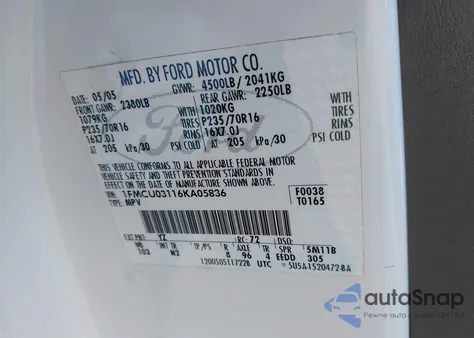 2006 Ford Escape Xlt/Xlt Sport из США, поврежденный, VIN 1FMCU03116KA05836